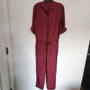 Ann Taylor Loft Burgundy Maroon Rolled Tab Long Pants One Piece Jumpsuit Size XS
